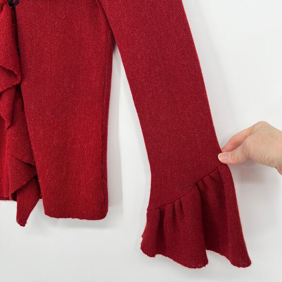 Beyond Threads Alpaca Wool Blend Cardigan Sweater Small Red Ruffle Bell Sleeves - Picture 4 of 10